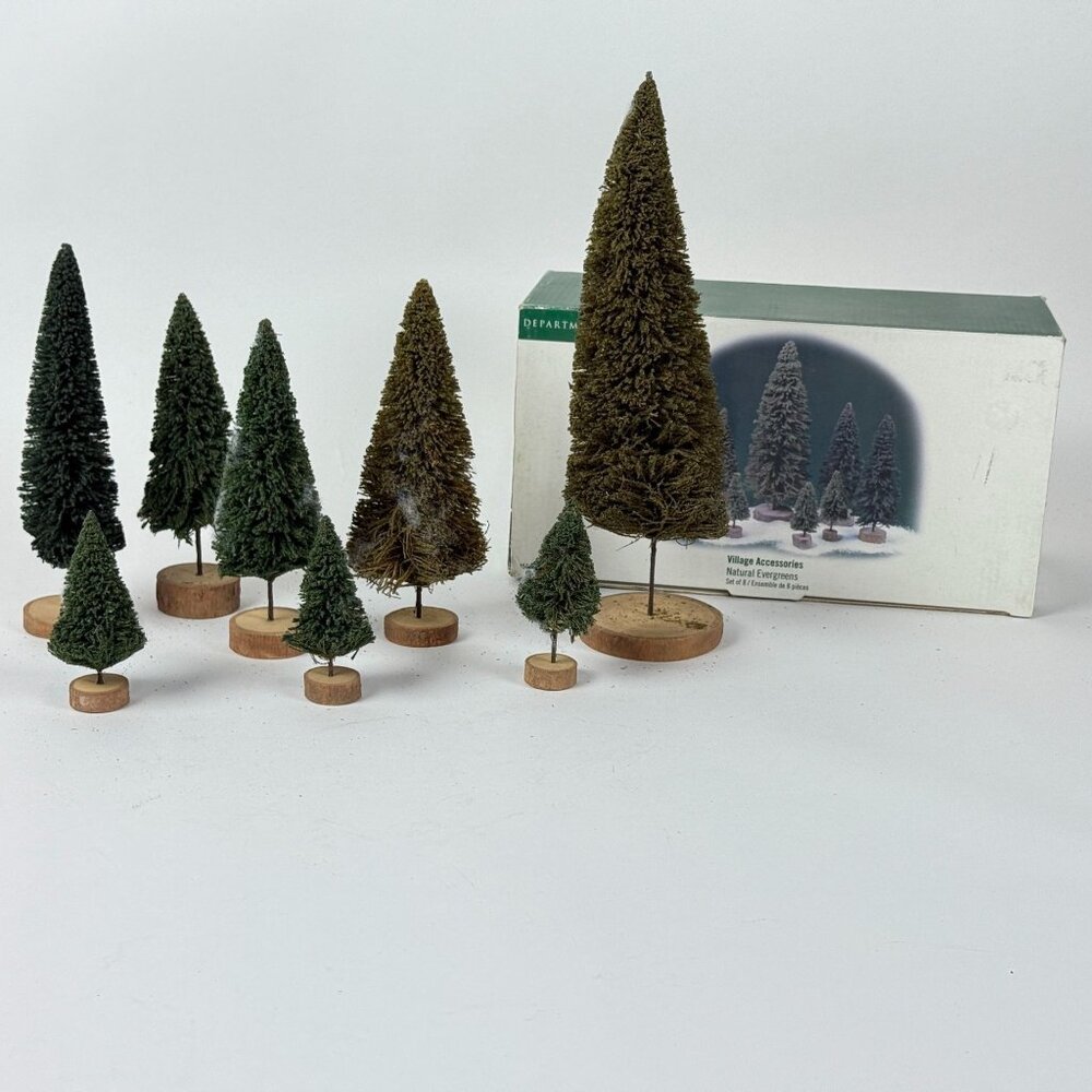 Vintage Lot Of 8 Miniature Village Trees With Wood Bases Holiday Decor